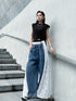 Lace Contrast Wide Denim Pants